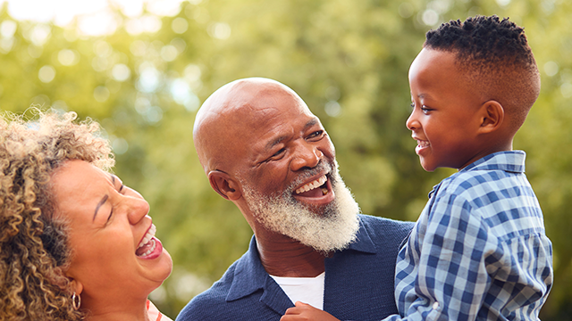 happy child with grandparents